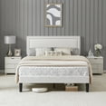 thumbnail image 3 of VECELO Full Size Platform Bed Frame with Adjustable Height Upholstered Headboard, Strong Wood Slat Support, No Box Spring Needed, White, 3 of 10