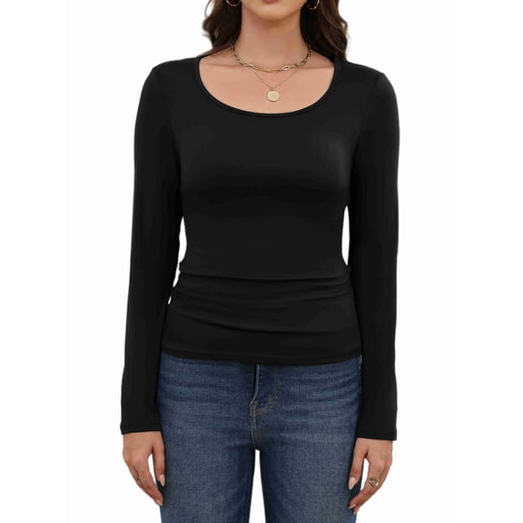 Ekouaer Womens Thermal Top Base Layer Long Sleeve Shirt Lightweight Stretch Scoop Neck Tops for Winter & Fall Thermal Undershirts