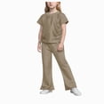 thumbnail image 4 of Paguaki Girls 2 Outfits Short Sleeve Ruched Drawstring Crewneck Tops Flare Leg Pants Summer Clothing Sets, 4 of 5
