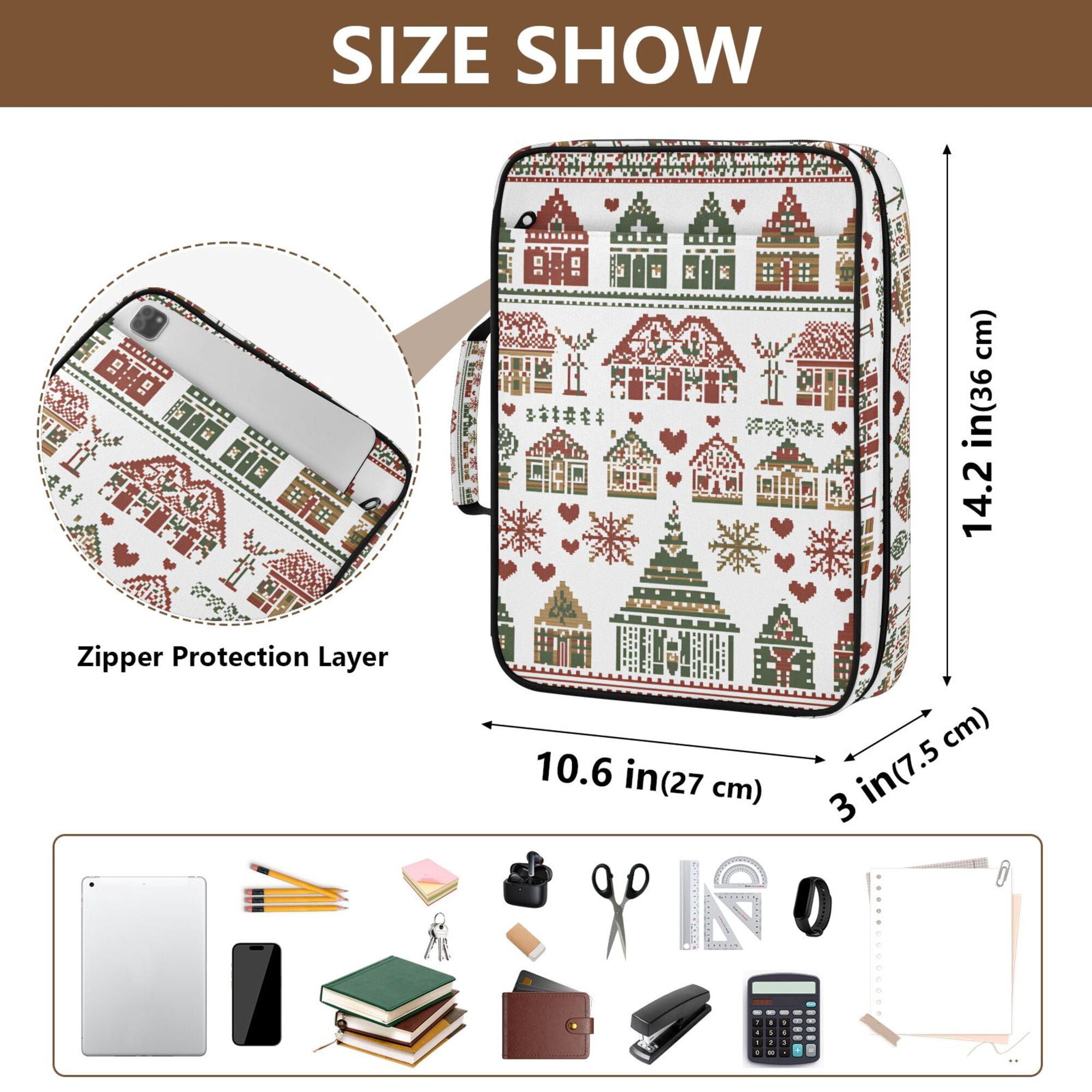 FORMRS Accordion File Folder A4 Size 7-Pocket Expanding Document Organizer Bag with 3 Ring Binder, Green Nordic Christmas House