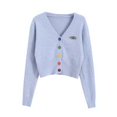 thumbnail image 2 of Camisa de punto para mujer, suelta, retro, de manga larga, con botones, suéter, abrigo de otoño, azul Inevent AP001150-05B, 2 of 7