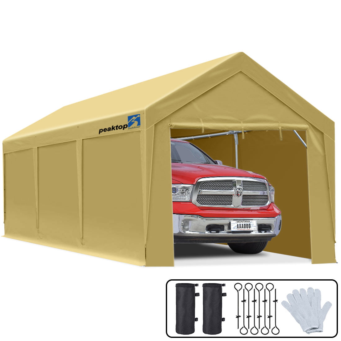 Peaktop Outdoor 10x20ft Upgraded Heavy Duty Carport Car Canopy with ...