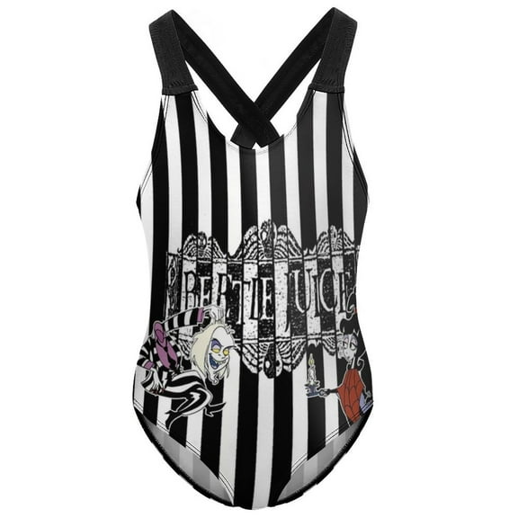 Girls Beetlejuice One Piece Swimsuits Cross Back Bathing Suits Beach Swimwear