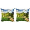 thumbnail image 1 of Ambesonne Nature Throw Pillow Cover 2 Pack, Hillside Meadow Trees, 20", Green Blue, 1 of 6