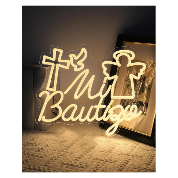 Mi Bautizo Neon Sign Spanish Baptism Light Dimmable For Baby Shower Godparent Nursery Room Birthday Decor 40cmx33cm