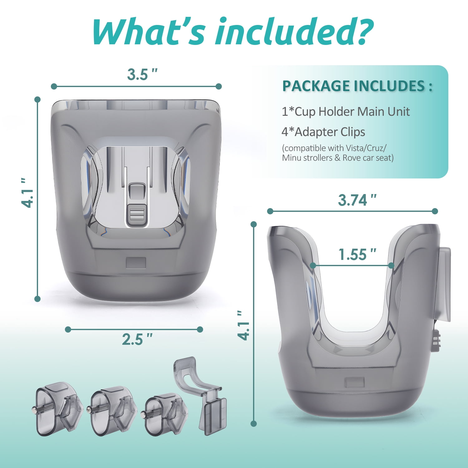 Stroller Cup Holder Fits for UPPAbaby Vista/Vista V2/Vista V3/Cruz/Cruz V2/Cruz V3/Minu/Minu V2/Minu V3/Minu Duo, Holds Different Drink Sizes, One-Hand Quick Install/Remove, Folds with Stroller