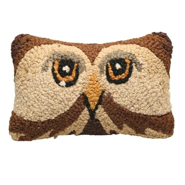 Chandler 4 Corners Owl Throw Pillow - Hand Hooked New Zealand Wool Animal Face Cushion - 12" x 8"