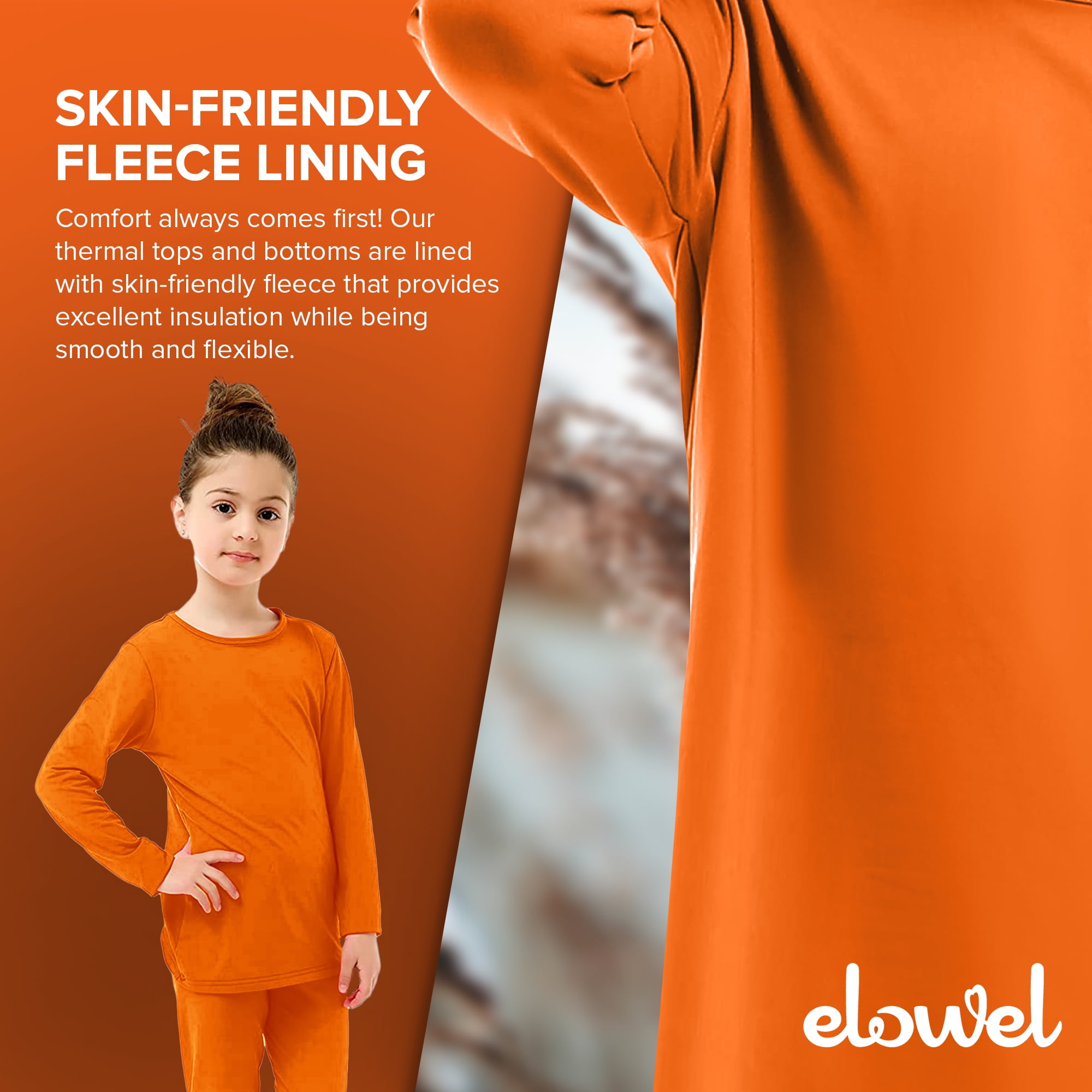 Elowel Thermal Underwear Set for Girls Kids Thermals Base Layer Large Gray