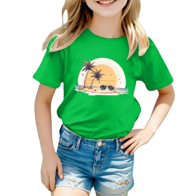 Chemises pour Filles Imprimé T-Shirt à Manches Courtes pour Filles Col Rond Vêtements d'Été pour Filles Vêtements pour Tout-Petites Filles 6-7 Ans Mode Filles