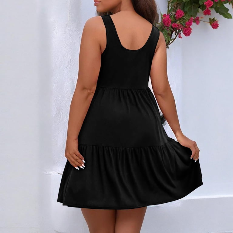 Plus Size Tiered Scoop Neck Tank Dress Black / 2XL Plus Size Tiered Scoop Neck Tank Dress Black / 2XL