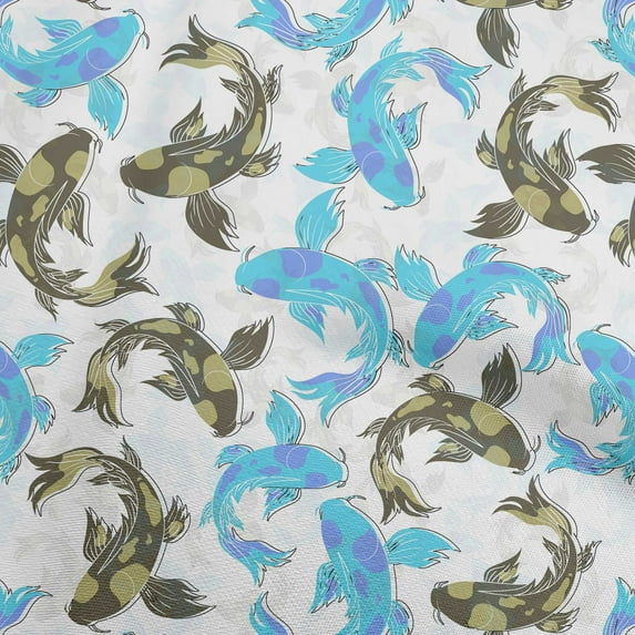 oneOone Cotton Poplin Light Blue Fabric Asian Japanese Koifish Diy Clothing Quilting Fabric Print Fabric By Yard 42 Inch Wide