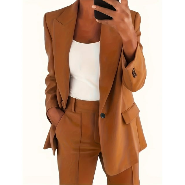 Nouvelle Mode d'Automne et d'Hiver, Ensemble Veste et Pantalon à Revers, Coupe Ajustée, Style Élégant pour Femmes