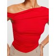 thumbnail image 4 of Faithtur Women's Slim Tank Tops One Shoulder Off Sleeveless Ruched Tight Fitted Asymmetrical Neck Solid Color Crop Tee Vest Tops, 4 of 8