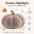 thumbnail image 4 of Halloween Plush Pumpkin Pillow, Gray Decorative Throw Cushion with Gray Stem, Fall Sofa Couch, Cozy Home Decor & Fall Gift, 4 of 7