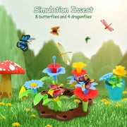 CUTE STONE Kids Gardening Tool Set with Wheelbarrow, Watering Can & Flower Building Toys, Pretend Play Indoor & Outdoor Garden Toy for Boys & Girls Ages 3+