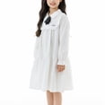 thumbnail image 6 of Girls' White Cotton Dress Long Sleeve with Peter Pan Collar & Bow, Tiered Ruffle Skirt for School, Birthday, Everyday Wear, Sizes 5-16 Years,Size 15-16 T, 6 of 7