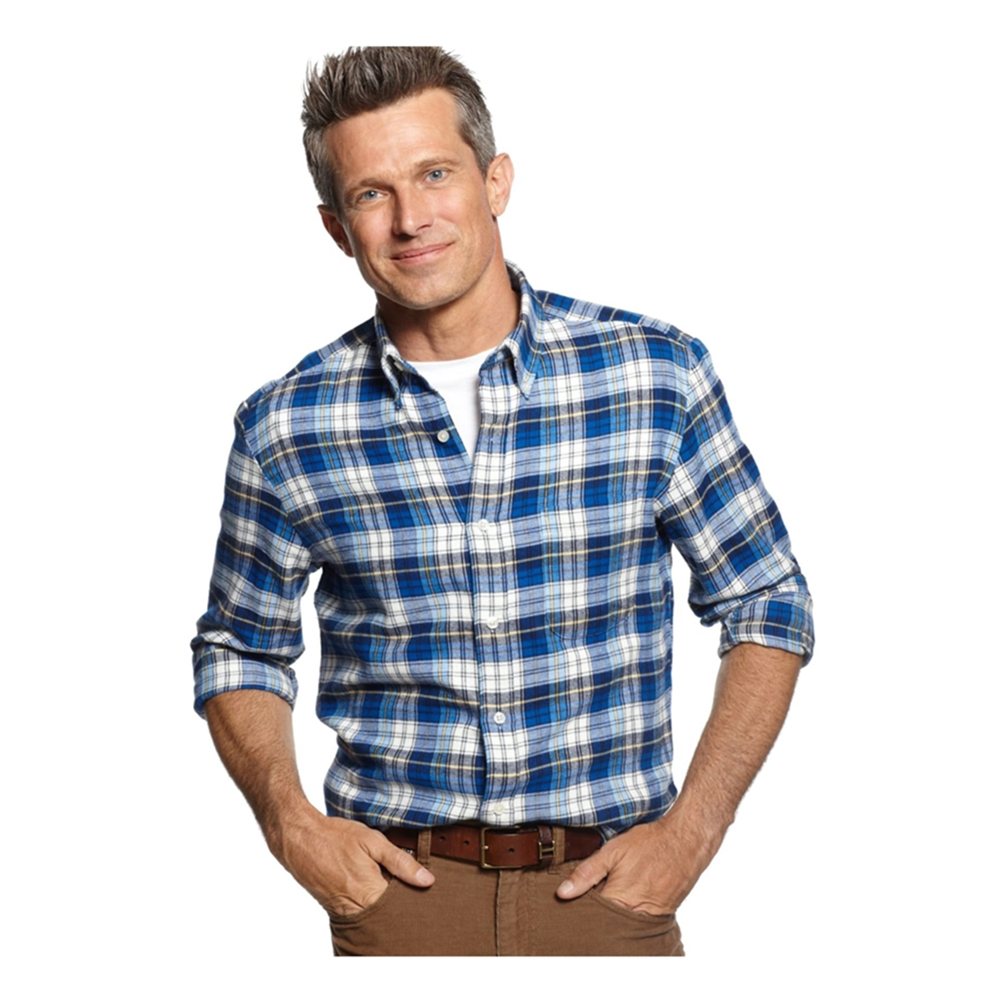 John Ashford Mens Plaid Flannel Button 