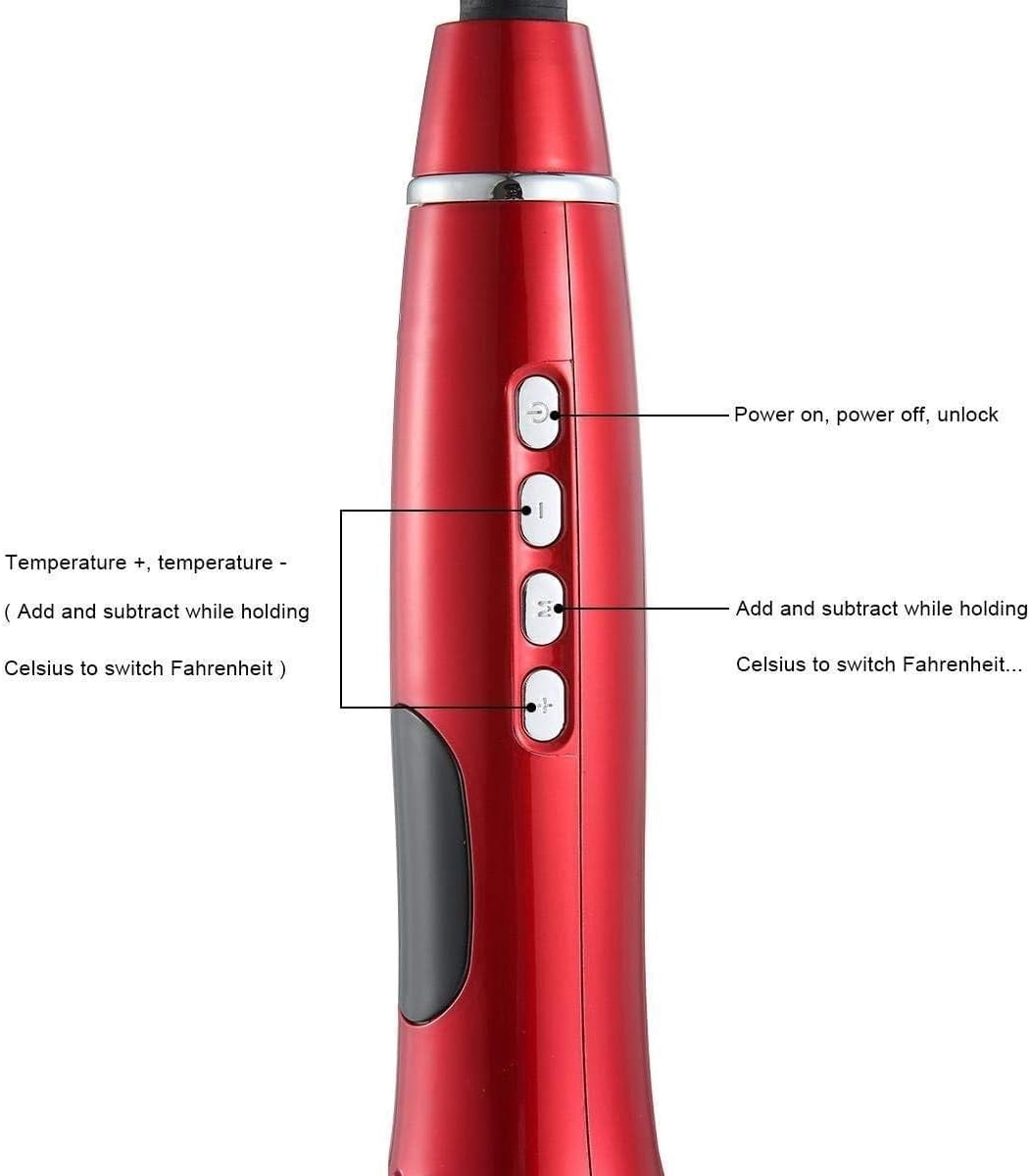 Multi-Function LCD Automatic Hair Curler Spin Curl 1 Inch Iron Curling Air Wand Styling Salon Tool Tourmaline Ceramic Heater (Red)