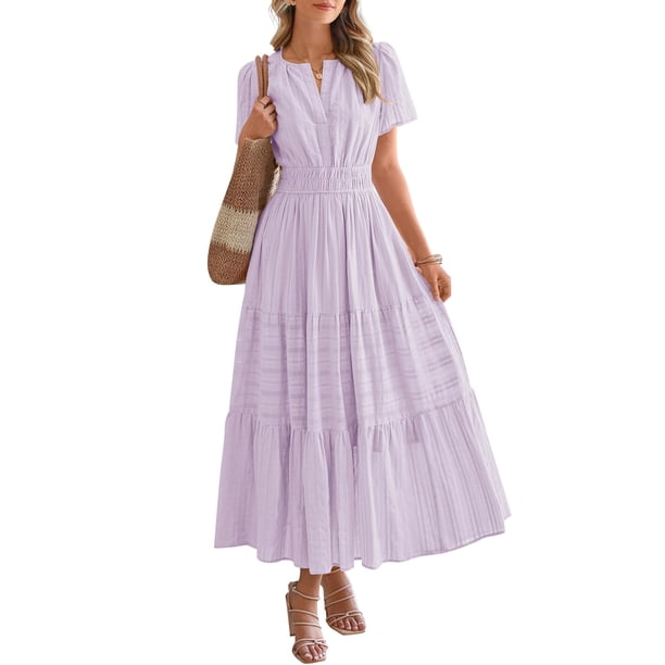 Vestido casual BTFBM para mujer, verano 2025, cuello en V y cintura elástica