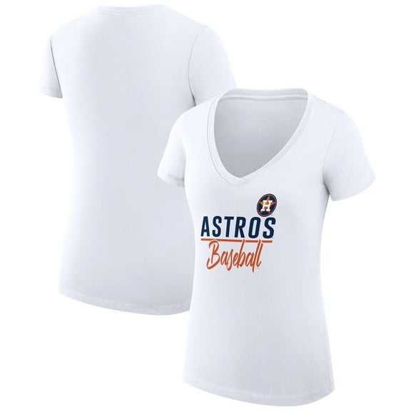 Women's G-III 4Her by Carl Banks White Houston Astros Super-Slim Fit Lightweight Team Graphic V-Neck T-Shirt