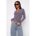 thumbnail image 2 of Womens V Neck Button Down Henley T Shirts Y2K Slim Fit Long Sleeve Crop Tops Basic Casual Going Out Tee Shirts, 2 of 5