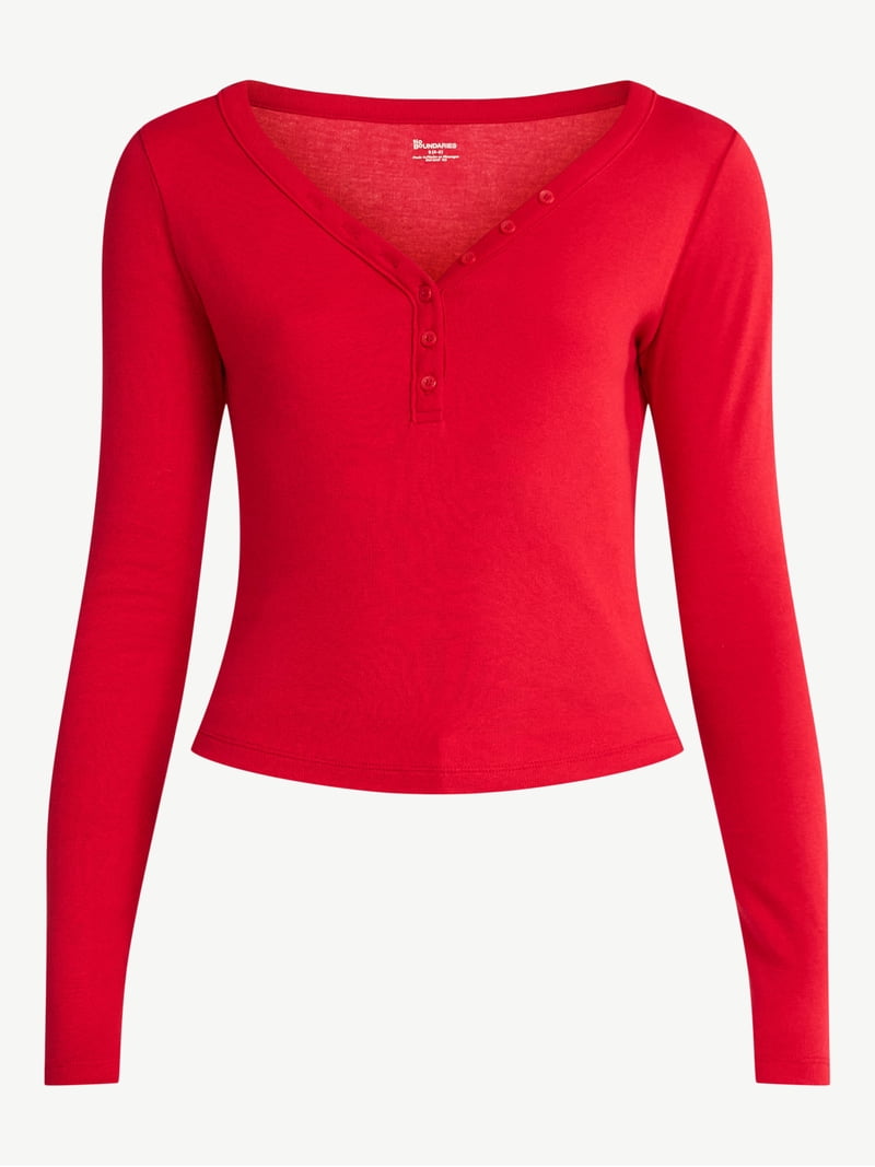 No Boundaries Henley Top with Long Sleeves, Women's - Walmart.com