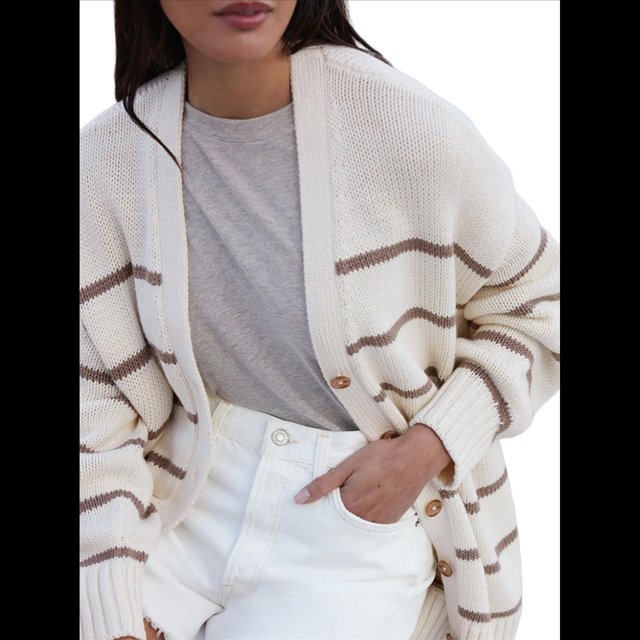 Suéter Cárdigan Extragrande para Mujer, 100% Algodón, Moda de Otoño 2025, Cuello en V, Tejido con Botones Delanteros, Tops Casuales de Moda Albaricoque L