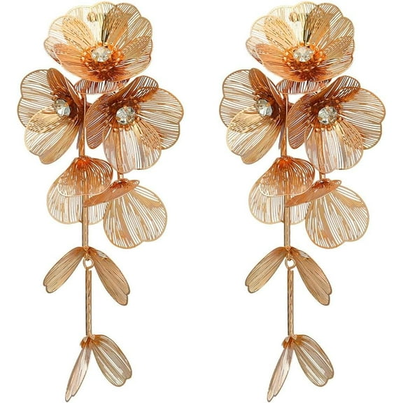 Flower Dangle Drop Earrings Long Dangle Earrings for Women Flower Dangle Earrings Statement Earrings Long Tassel Earrings Chunky Gold Statement Jewelry