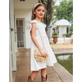 thumbnail image 5 of Oudiya Girls Summer White Dress Ruffle Sleeve Tiered Swing Casual Midi Sundress with Pockets for Kids 6-14Y, 5 of 8