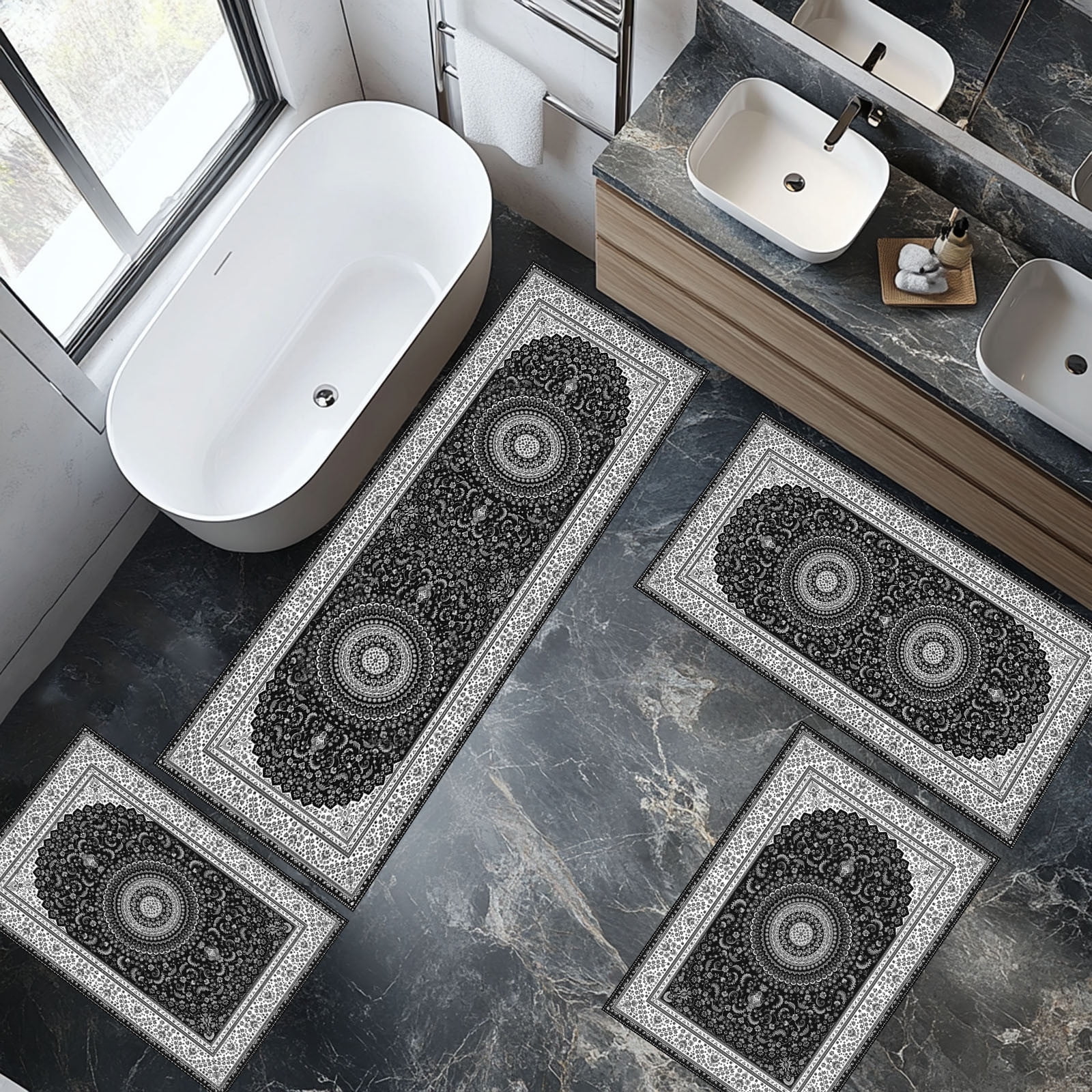 PALIFEUR Bathroom Rugs Sets, Non-Slip Bath Mat Set 4 Piece, Soft Comfortable Washable Bathroom Mat Set, Quicker Dry Bathroom Rug with Toilet Rug