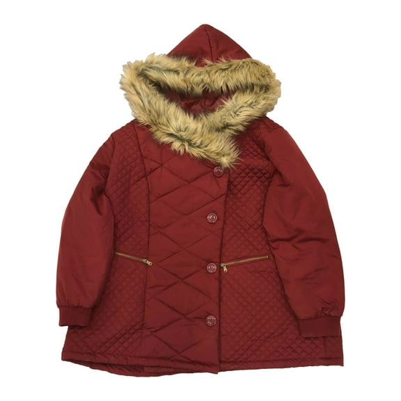 Womens Plus Size Quited Burgundy Red Winter Coat Button Front Ski Jacket 3X