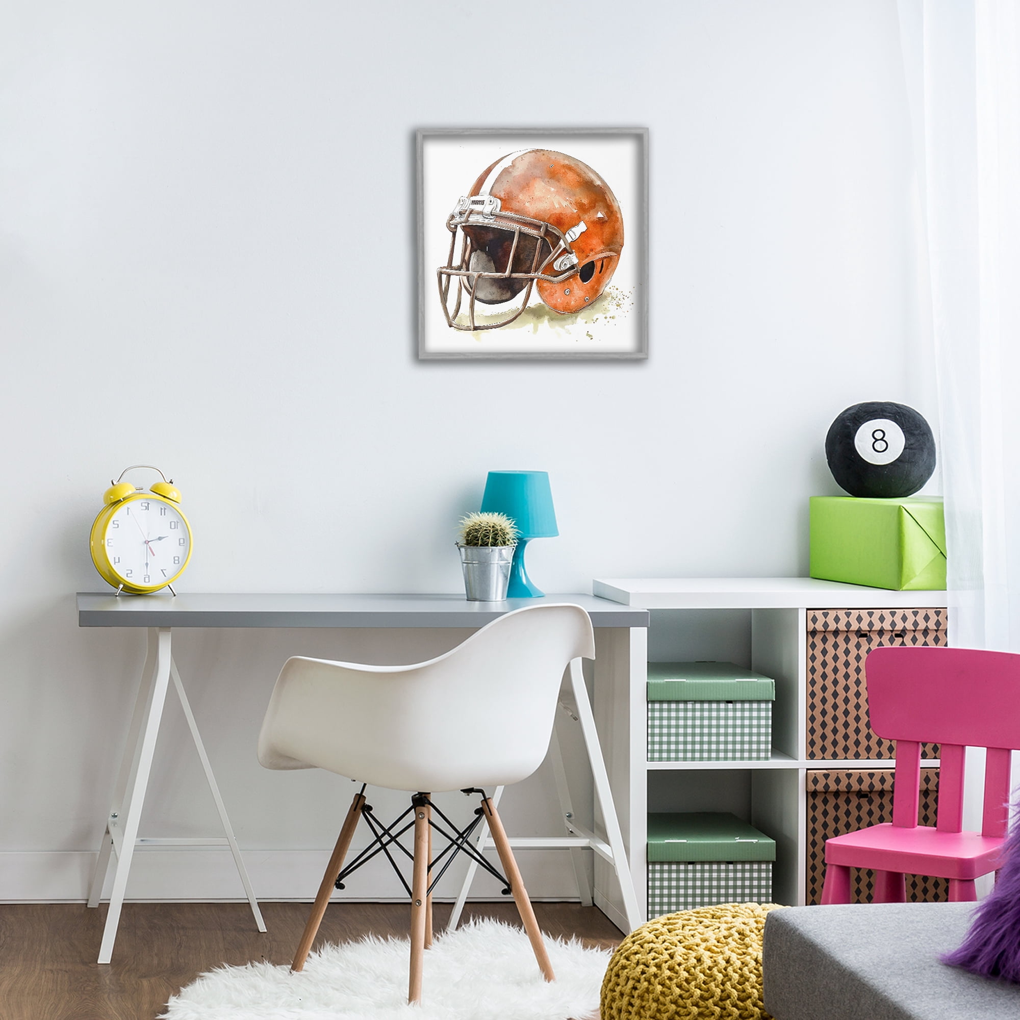 Stupell Industries Red Football Helmet Gray Framed Giclee Art, design by Creative Studio