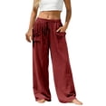 thumbnail image 2 of Siminsem Women's Cotton Linen Pants Elastic High Waist Wide Leg Casual Trousers with Pockets Loose Fit Flowy Palazzo Summer Beach Vacation Outfit for Women 2026, Brick Red, 2XL, 2 of 8