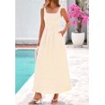 thumbnail image 3 of Vestido Maxi PRETTYGARDEN para Mujer 2025 Cuadros Cuello Cuadrado Beige, 3 of 8