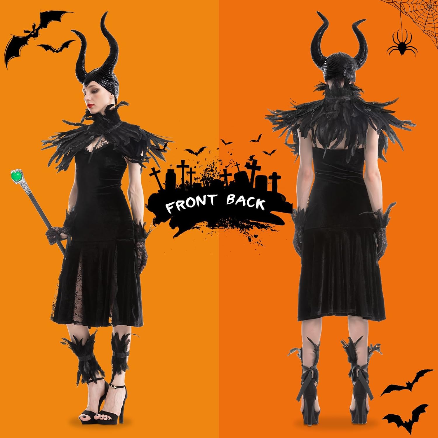 Deluxe Maleficent Evil Queen Horns Headpiece - Black Latex Halloween Costume