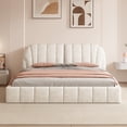 thumbnail image 3 of Harper & Bright Designs Queen Size Platform Bed, Upholstered Grounded Bed Frame with Thick Fabric and Unique Design Headboard for Bedroom, Beige, 3 of 14