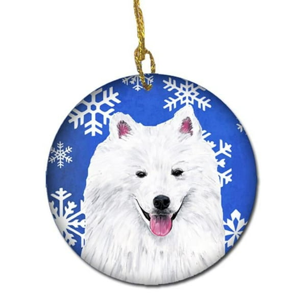 American Eskimo Winter Snowflakes Holiday Ceramic Ornament