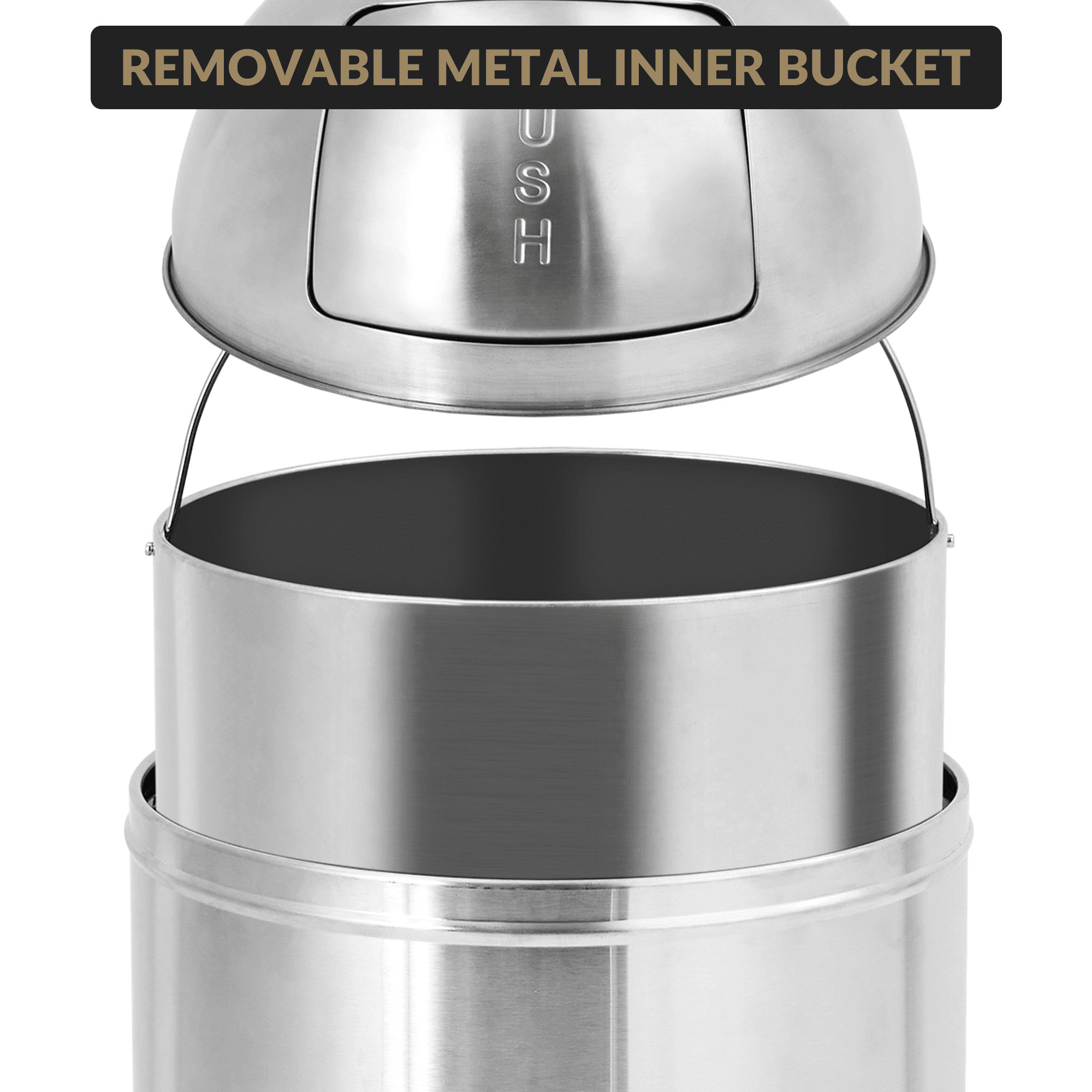 18.5 Gallon/70 L Tall Trash Can, Heavy Duty Stainless Steel Garbage Can with Push Lid, Outdoor Fingerprint-Proof Trash Bin with Removable Inner Metal Bucket for Commercial Use