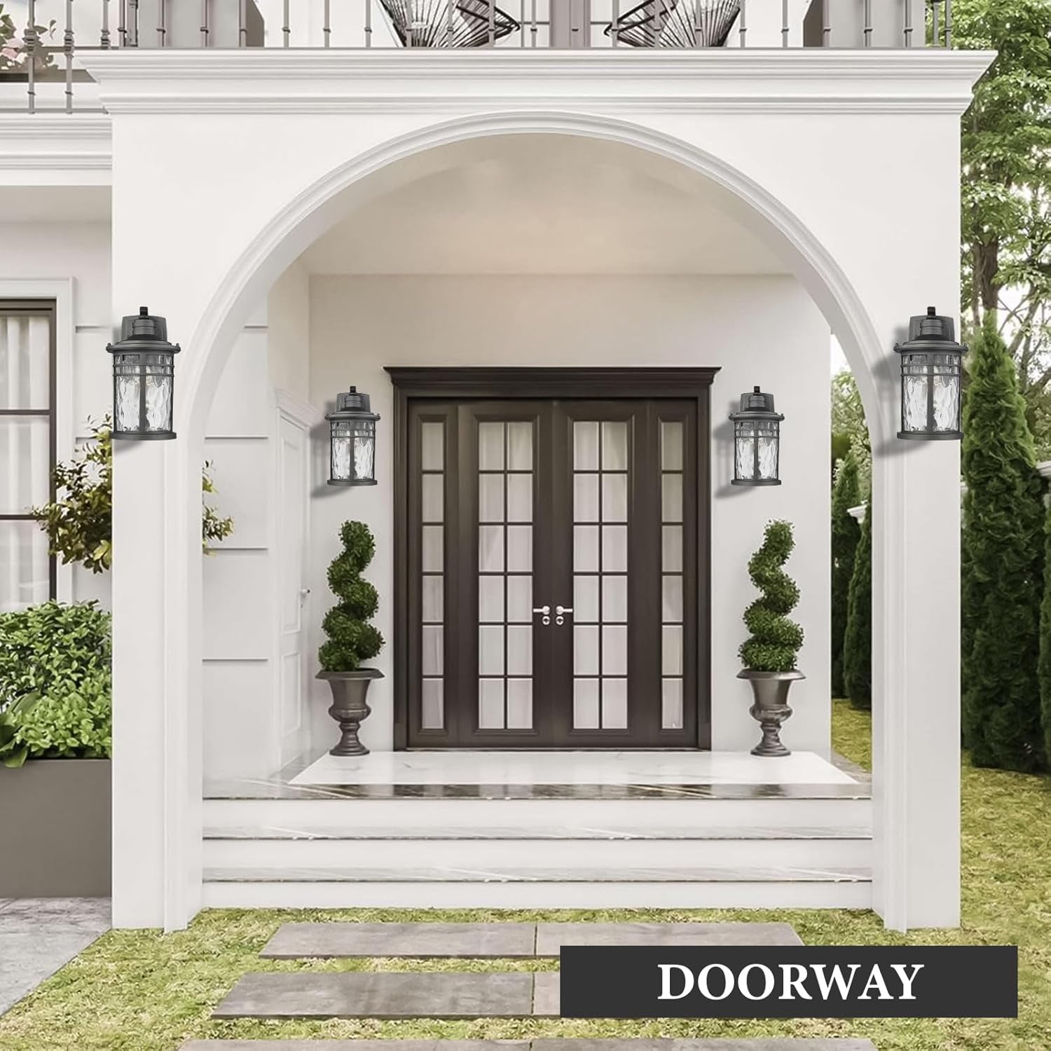 Outdoor Porch Lights Wall Mount, Outside Light Fixtures Sconces Wall Lighting with Water Ripple Glass Waterproof Exterior Lights for Patio Yard House Hallway Doorway Garage