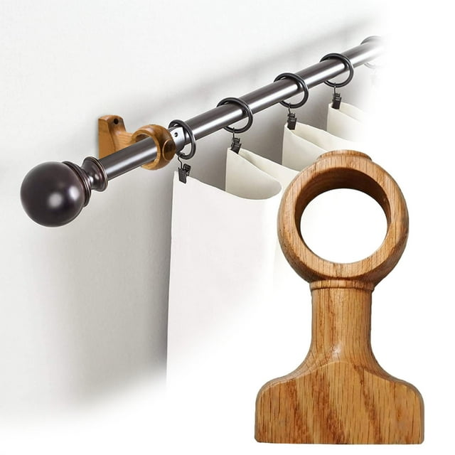Natural Wood Curtain Rod Brackets Solid Support for 14 Inch Poles Enhancing Living Room and Bedroom