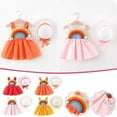 thumbnail image 3 of EINCcm Girls Summer Dress Princess Dresses for Girls Summer Pure Color Rainbow Cloud Print Dress Suspender Skirt with Hat, for Toddler Baby Girls, Orange, 0-6 Months, 3 of 7