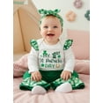 thumbnail image 5 of Loicainy Baby Toddler Girls Irish Outfits 3 6 9 12 18 Months Long Sleeve Ruffle Romper + Flare Pants + Headband Newborn Spring Clothes Set, 5 of 9