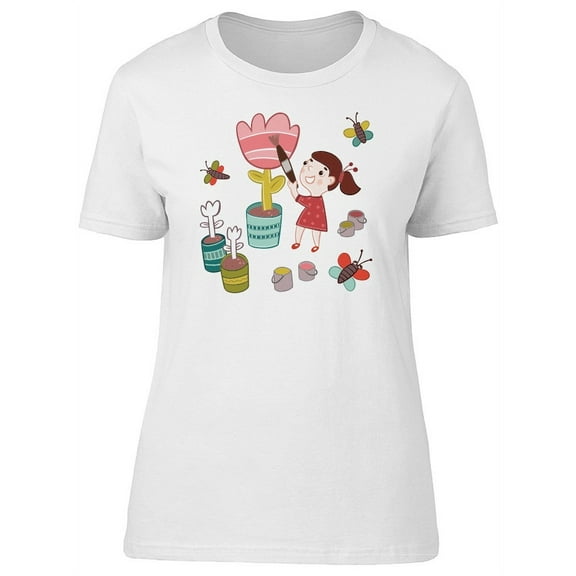 Cte Girl Painting Flowers T-Shirt Women -Image by Shutterstock, Female Large