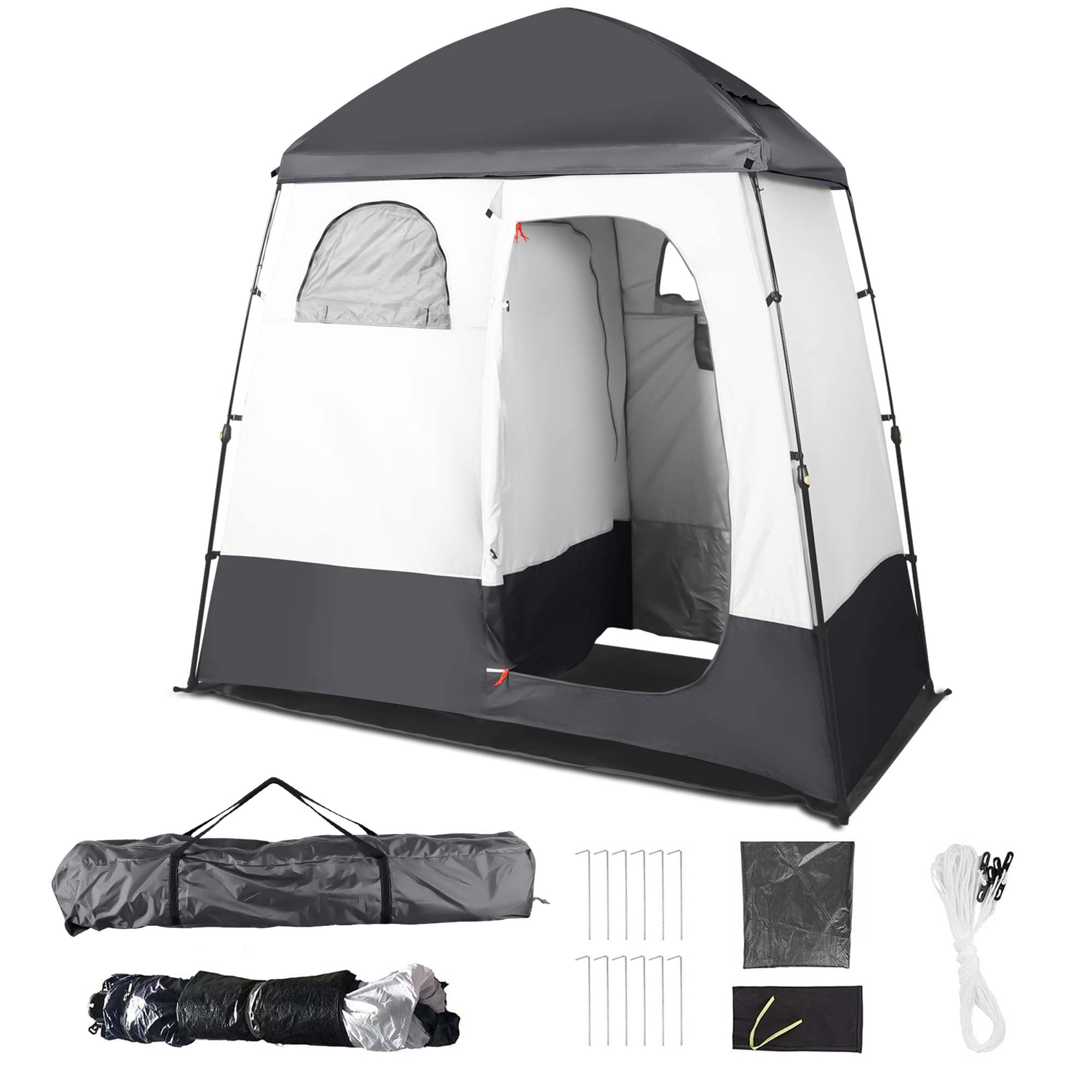 GVDV Camping Shower Tent, 2 Rooms Oversize Outdoor Portable Shelter, Privacy Tent with Detachable Top, 87" x 47" x 87"
