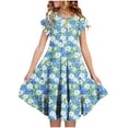 thumbnail image 2 of Zpanxa Robes d'Été pour Filles Manches Courtes Volantées Col Rond Imprimé Floral Taille Poche Robe Superposée Polyester Spandex Multicolore 6-7 Ans, 2 of 6