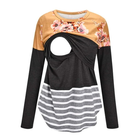 

Pregnancy Women Spring and Autumn Long Sleeve Breastfeeding Clothes Fashionable Versatile Floral Printing Round Neck T-shirt Casual Slim Nursing Top for Maternity Women