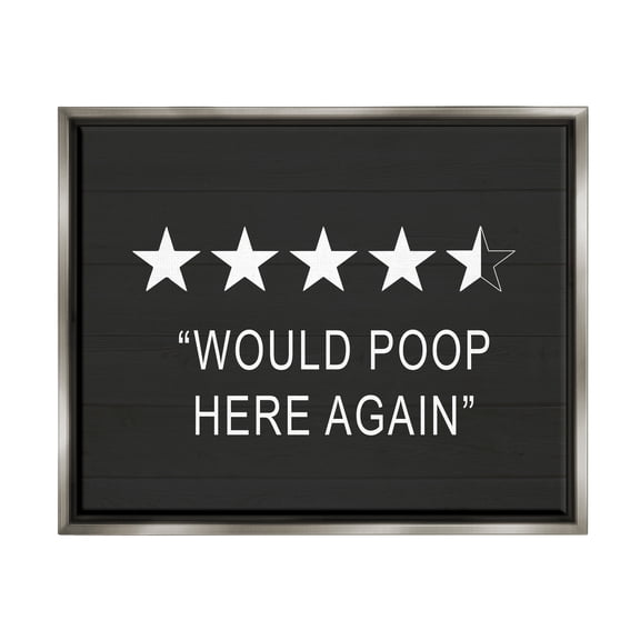 Stupell Industries Five Star Funny Word Bathroom Black And White Design Luster Gray Framed Floating Canvas Wall Art, 16x20, by Lettered and Lined