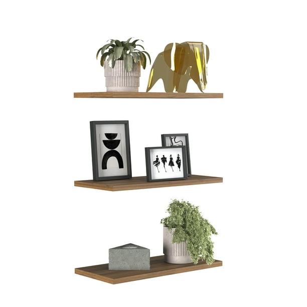 Set de 3 Estantes Flotantes Moru Spot Color Latte, Repisas de pared, Estantes decorativos, Repisas Modernas para Sala, Recámara y Baño | 4x40x18cm|