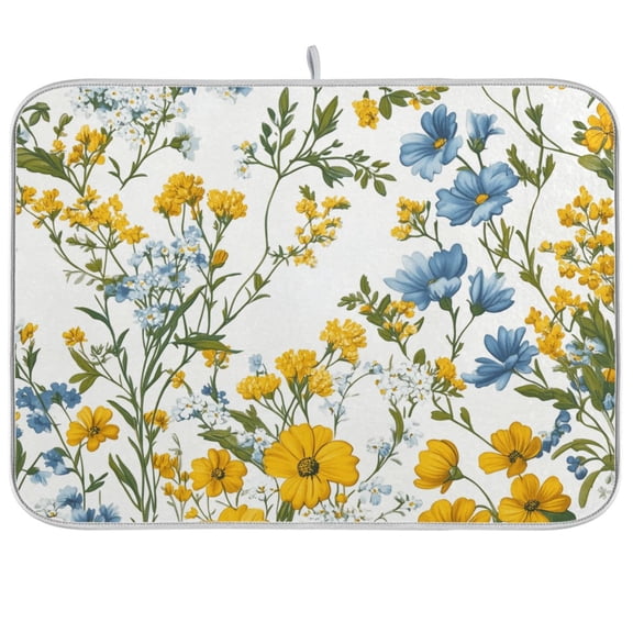 Yayeee Dish Drying Mat for Kitchen Counter Ultra Absorbent Easy Clean Pad 18x16", Yellow Floral