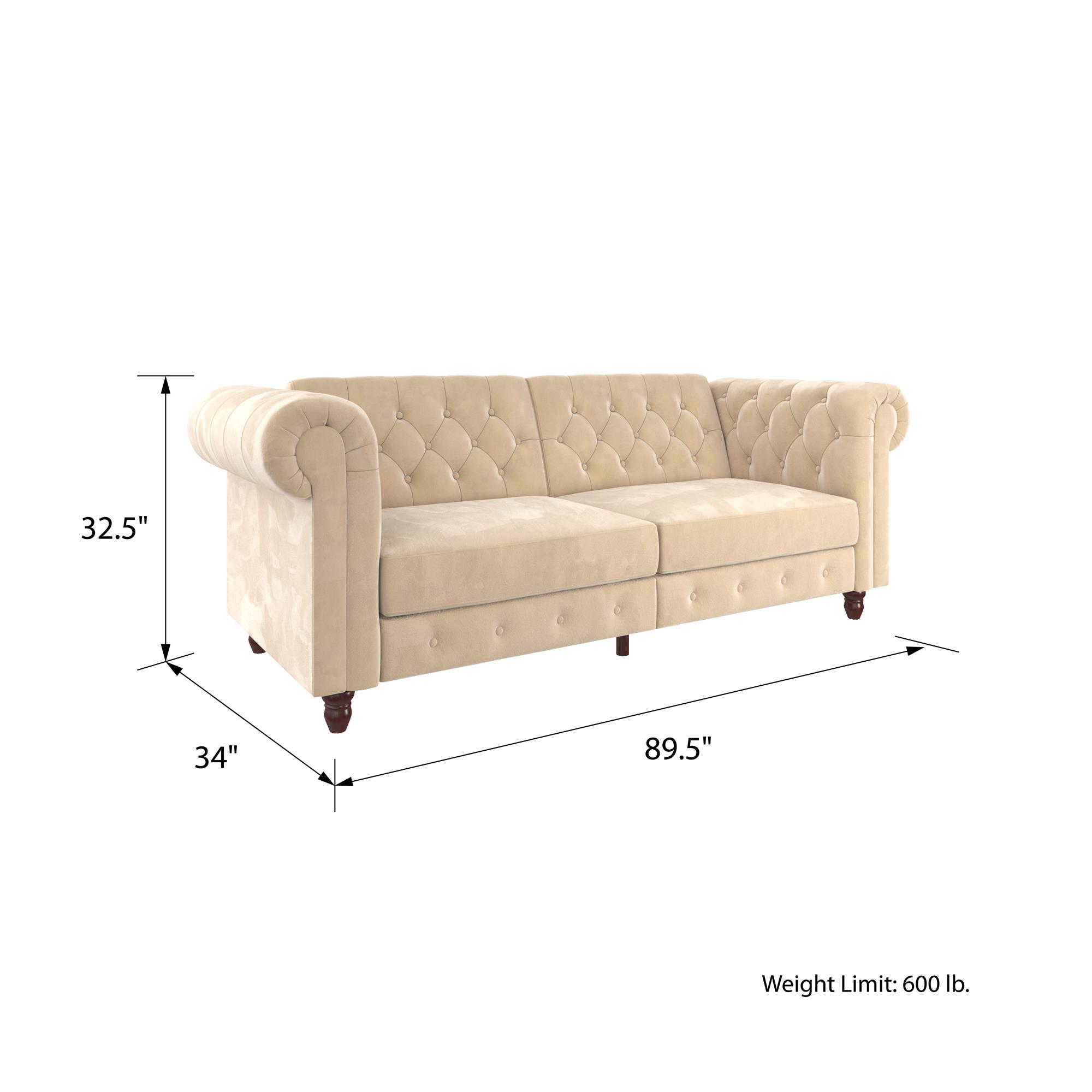 DHP Felix Chesterfield Coil Sofa Futon, Ivory Velvet